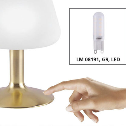 Bordslampa MILO, vit glasskärm, borstad stål, med touchdimmer - Bild 3
