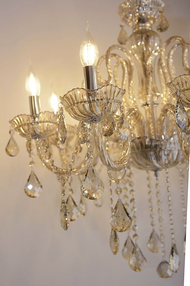 Kristallkrona GRACE, elegant kronljus i klassisk design, bärnsten-färgade kristaller - Bild 6