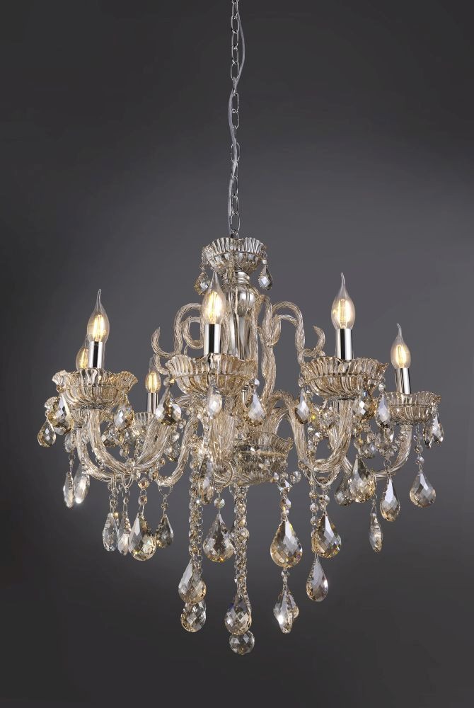 Kristallkrona GRACE, elegant kronljus i klassisk design, bärnsten-färgade kristaller - Bild 5
