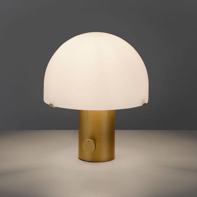 Bordslampa PETRA, retro design med mässingfot och frostad glasskärm, steglös reglerbar - Bild 5