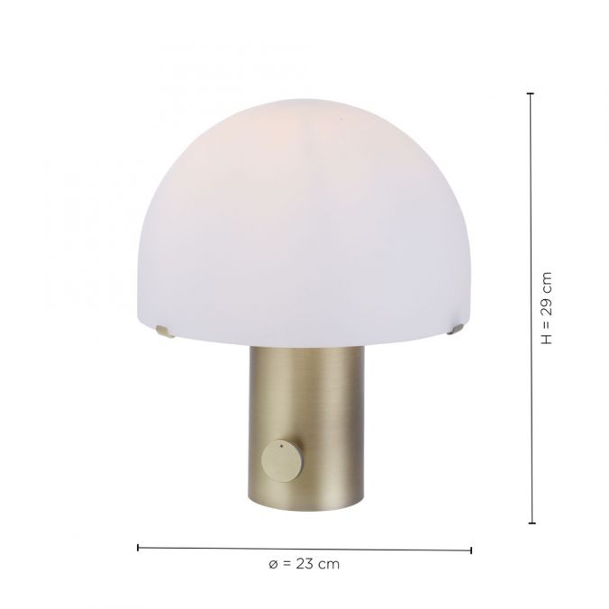 Bordslampa PETRA, retro design med mässingfot och frostad glasskärm, steglös reglerbar - Bild 4