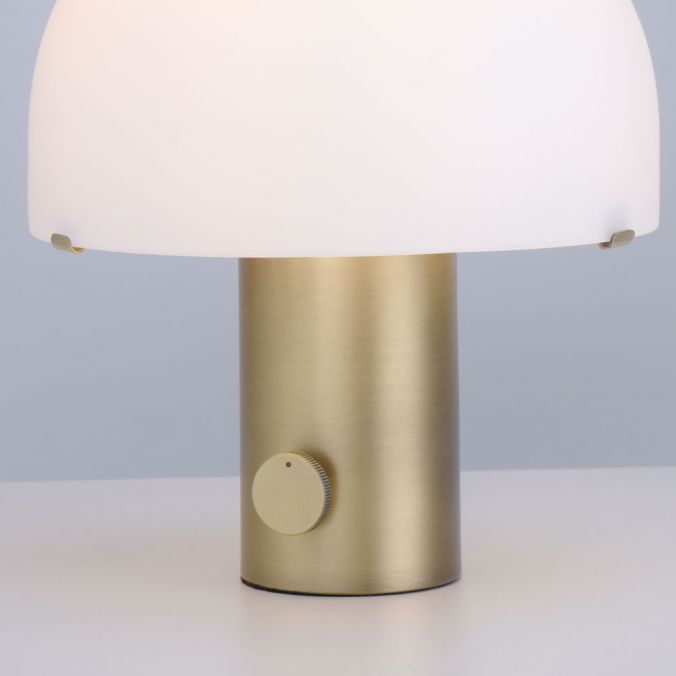Bordslampa PETRA, retro design med mässingfot och frostad glasskärm, steglös reglerbar - Bild 3