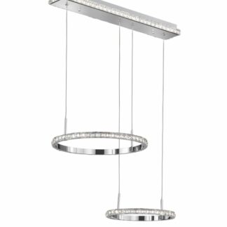 Pendellampa HAARO med LED belysning i takfäste, två kristallringar ink fjärrkontroll