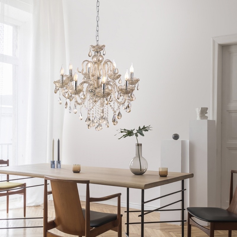 Kristallkrona GRACE, elegant kronljus i klassisk design, bärnsten-färgade kristaller - Bild 8