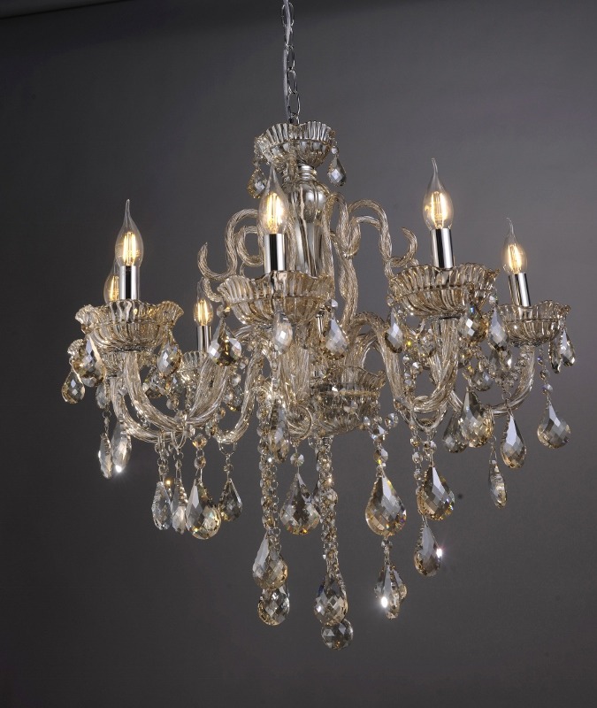 Kristallkrona GRACE, elegant kronljus i klassisk design, bärnsten-färgade kristaller - Bild 3