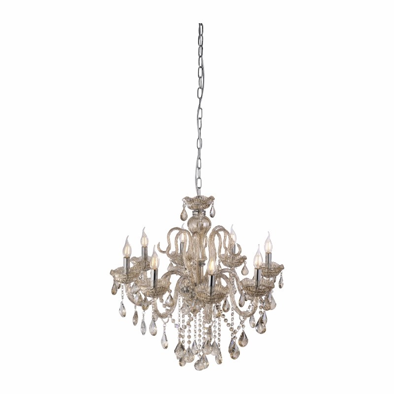 Kristallkrona GRACE, elegant kronljus i klassisk design, bärnsten-färgade kristaller