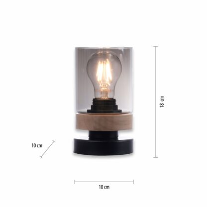 Bordslampa PASQUAL, rökfärgad glascylinder med trädetaljer - Bild 2