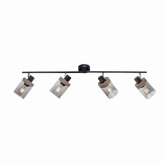 Taklampa PASQUAL, rökfärgad glas med trädetaljer, 4-spotlight
