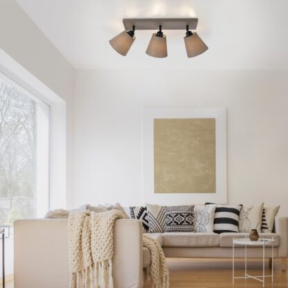 Taklampa RIALA, varm mysig ljuseffekt, 3 spot med beige tygskärm - Bild 6