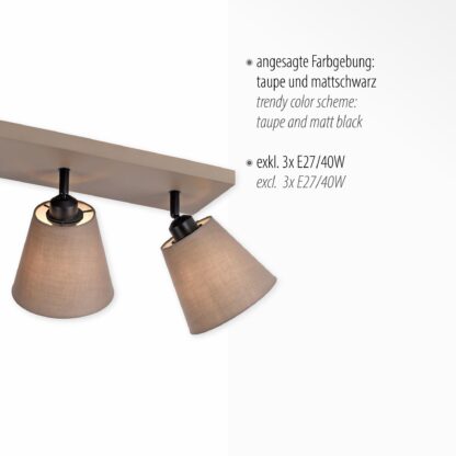Taklampa RIALA, varm mysig ljuseffekt, 3 spot med beige tygskärm - Bild 9