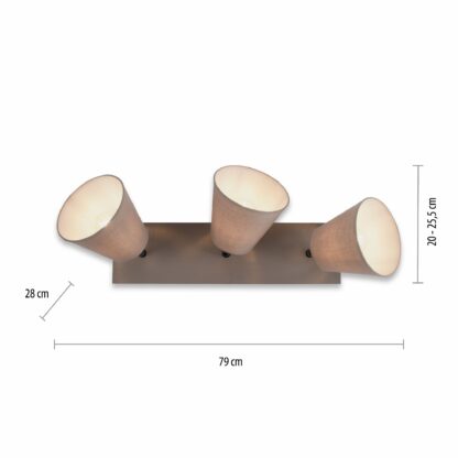 Taklampa RIALA, varm mysig ljuseffekt, 3 spot med beige tygskärm - Bild 7