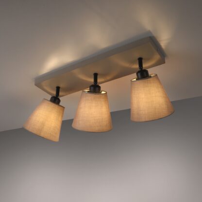 Taklampa RIALA, varm mysig ljuseffekt, 3 spot med beige tygskärm - Bild 4