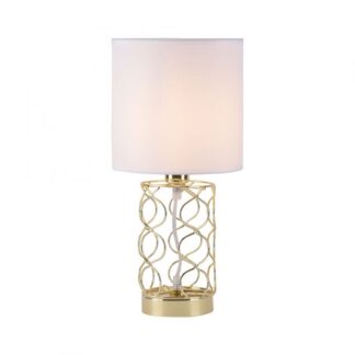 Bordslampa DEVANA, tygskärm, guld