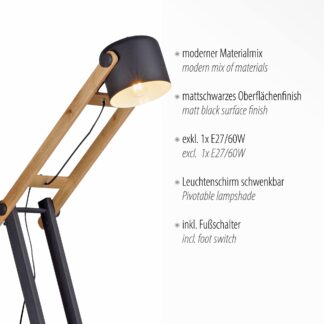 Golvlampa CUP, modern design lampa, trä metall kombination