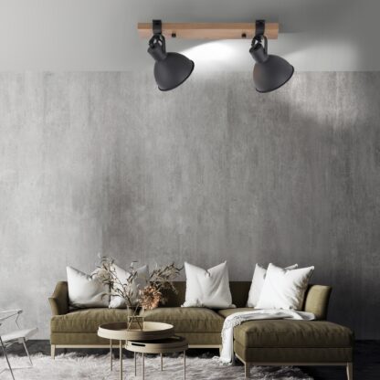 Vägg- och taklampa AMIA, svart mässing trä design, 2 spot armatur - Bild 6