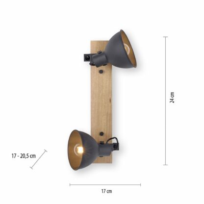 Vägg- och taklampa AMIA, svart mässing trä design, 2 spot armatur - Bild 2