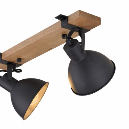 Vägg- och taklampa AMIA, svart mässing trä design, 2 spot armatur
