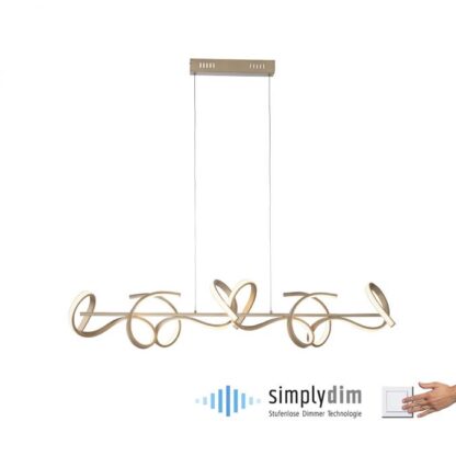 Pendellampa SLINGA, LED, 4 böjda ljusarmar med dimmerfunktion