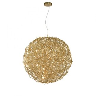 Pendellampa GOLDEN GLOBE, stor mässing boll, höjdjusterbar, guldfärgad