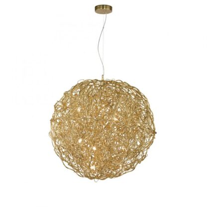 Pendellampa GOLDEN GLOBE, stor mässing boll, höjdjusterbar, guldfärgad