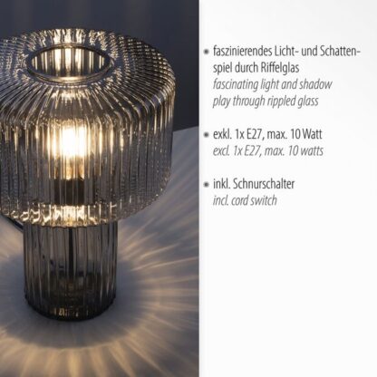 Bordslampa FUNGI, glas, rökfärgad, 70-tals design, antik-retro - Bild 5