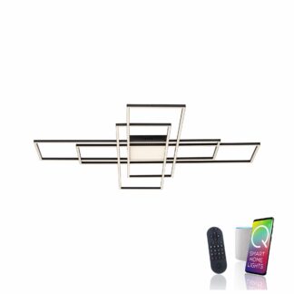 Taklampa Q-ASMIN, modern rektangulär LED plafond, svart, med smart RGB färgstyrning