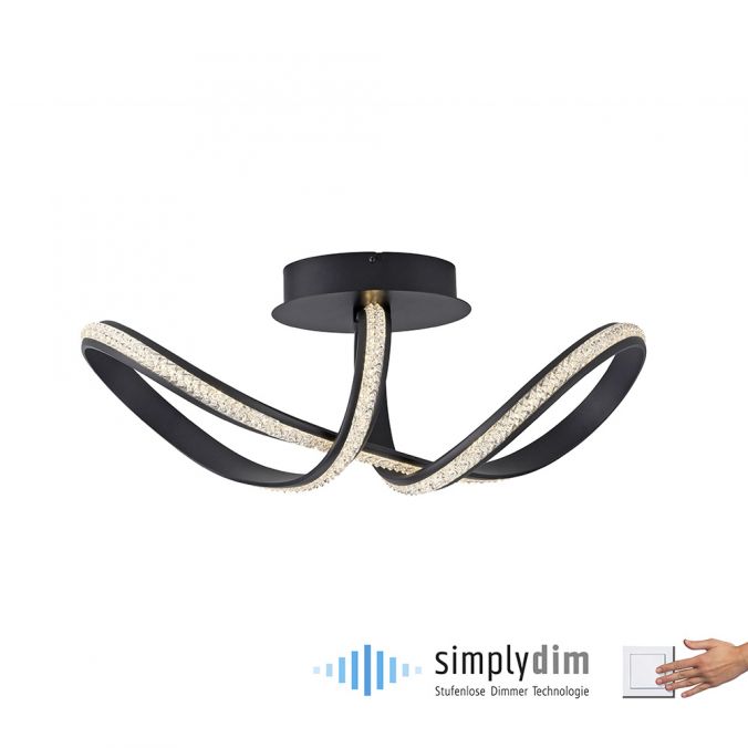 Plafond BRILLA, LED, kristall, svart