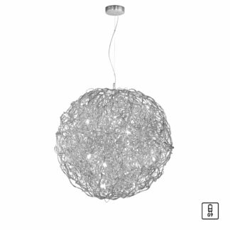 Pendellampa SAREA silverfärgat ljusspel i aluminium, höj- och sänkbart konstobjekt