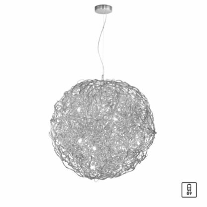 Pendellampa SAREA silverfärgat ljusspel i aluminium, höj- och sänkbart konstobjekt