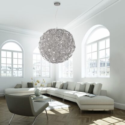 Pendellampa SAREA silverfärgat ljusspel i aluminium, höj- och sänkbart konstobjekt - Bild 3