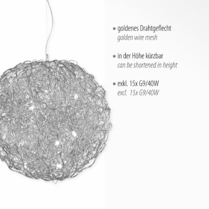 Pendellampa SAREA silverfärgat ljusspel i aluminium, höj- och sänkbart konstobjekt - Bild 6