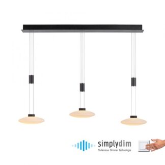 Pendellampa LAUTADA, svart skena, 3 ljus med simplydim, smart home