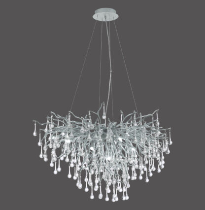 Ljuskrona ICICLE, silver, stor pendellampa med kristall, glasdroppar - Bild 3