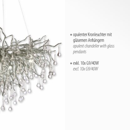 Ljuskrona ICICLE, silver, stor pendellampa med kristall, glasdroppar - Bild 5