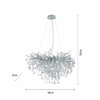 Ljuskrona ICICLE, silver, stor pendellampa med kristall, glasdroppar - Bild 4