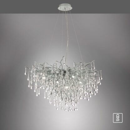 Ljuskrona ICICLE, silver, stor pendellampa med kristall, glasdroppar - Bild 6