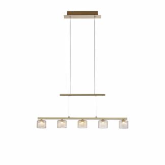 Pendellampa HYDRA, stor mässing lampa till kök och vardagsrum med 5 eleganta glasskärmar