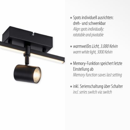 Vägg- och taklampa BARIK, modern enkel spot, svart med LED skena - Bild 8