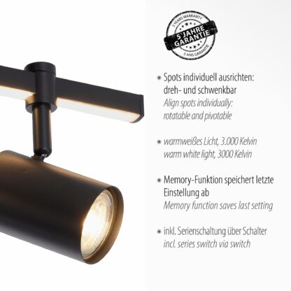 Tak- väggspot BARIK, svart 2 ljus med LED ljusskena - Bild 9
