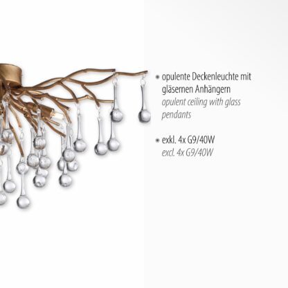 Taklampa ICICLE, unik taklampa, antik mässing, glasdroppar, kristall - Bild 6