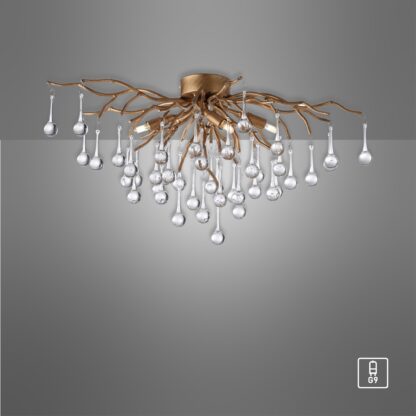 Taklampa ICICLE, unik taklampa, antik mässing, glasdroppar, kristall - Bild 5