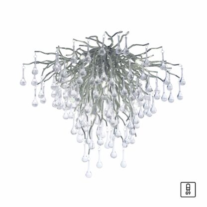 Taklampa ICICLE, antik silver hängande glasdroppar