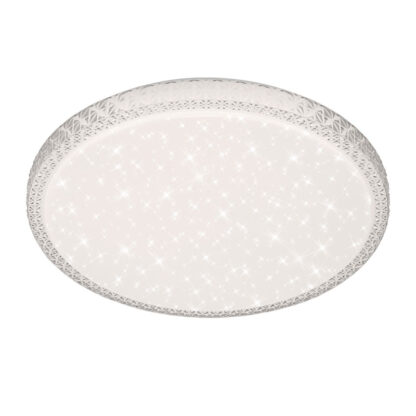 Plafond KRISTO, kristalloptik, LED, vit, rund taklampa, ink. fjärrkontroll