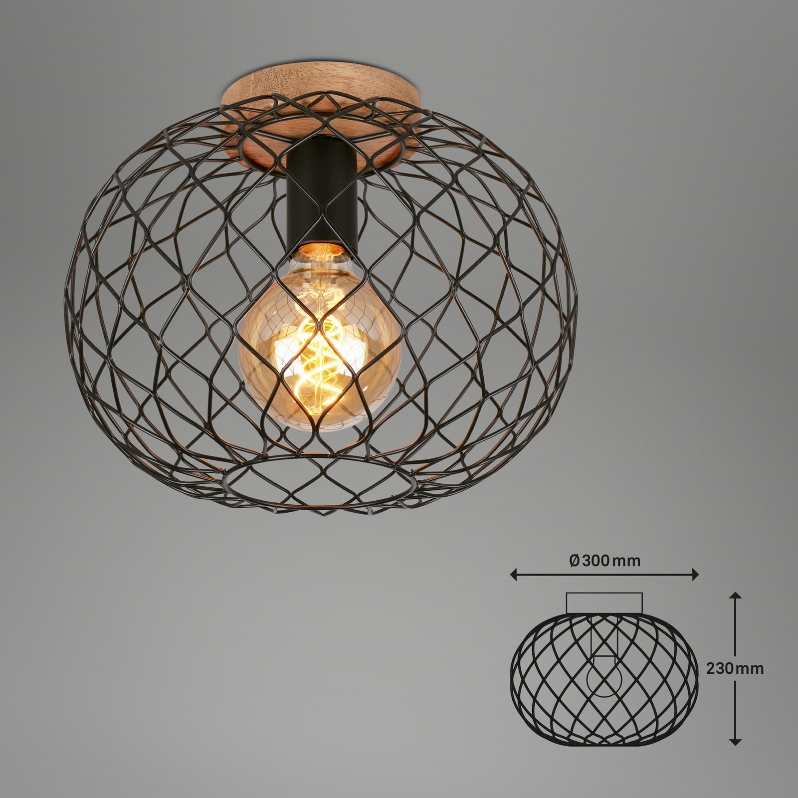 Taklampa WINKI med svart trådskärm, vintage look - Bild 3