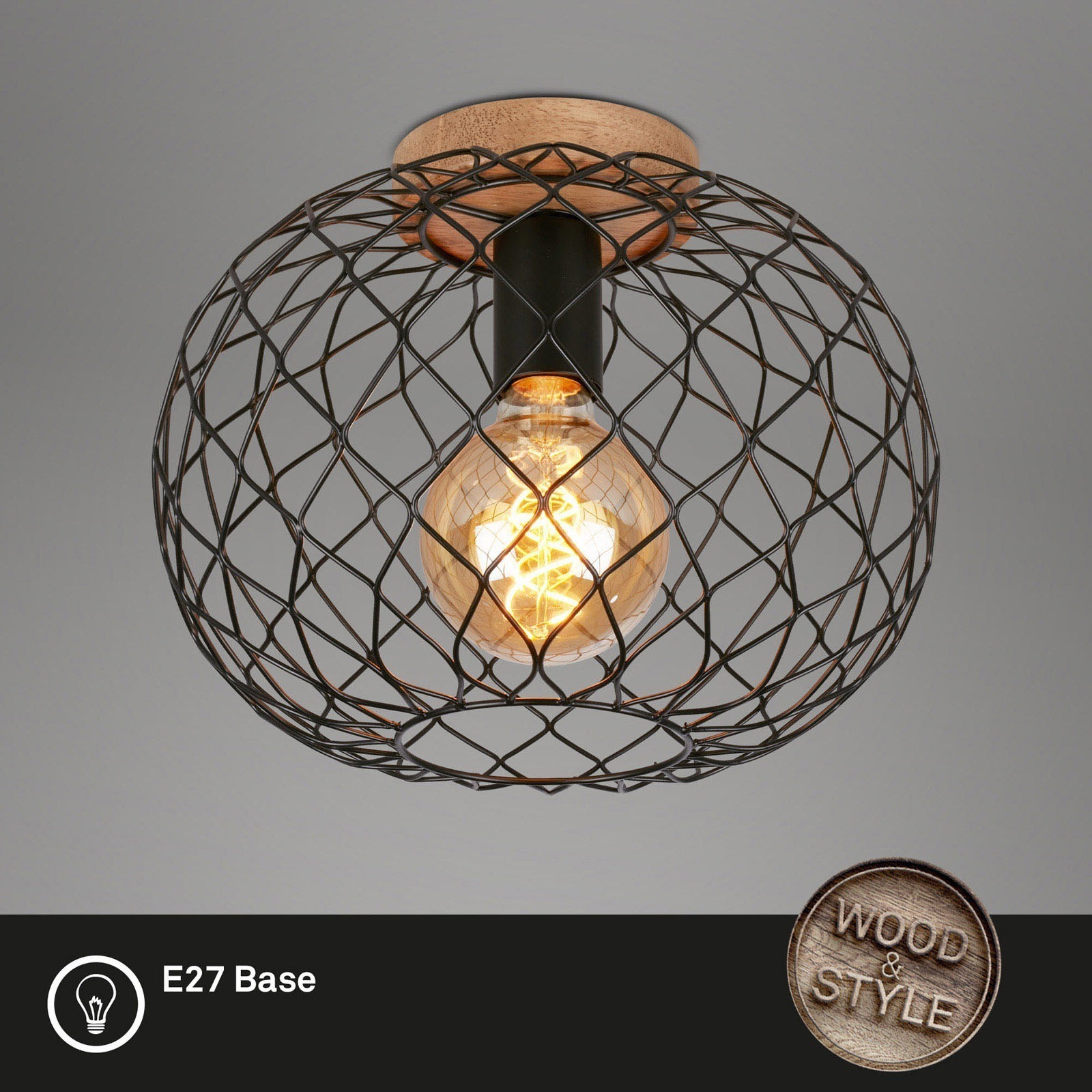 Taklampa WINKI med svart trådskärm, vintage look - Bild 2