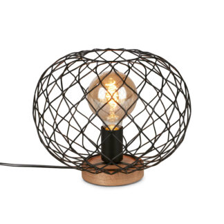 Bordslampa WINKI, svart trådskärm med träfot