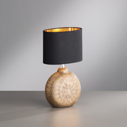 Bordslampa Foro, kopparfärgad lampfot med svart tygskärm - Bild 2