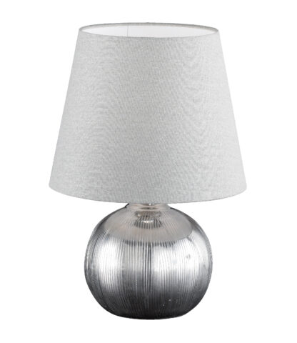 Bordslampa ELVY, snygg lampa med silver fot och vit tygskärm