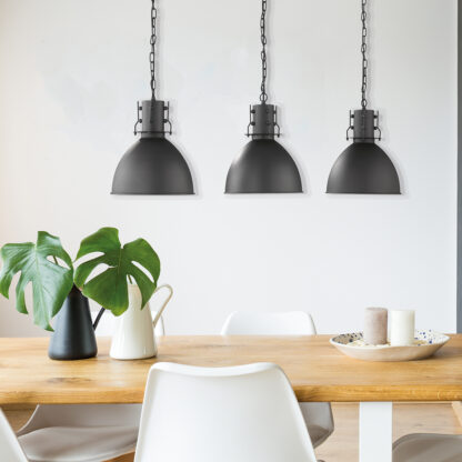 Pendellampa LONDON 3, industri look, matt svart - Bild 5
