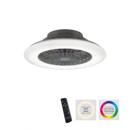 LED taklampa med fläkt HARRI, fjärrkontroll, dimbar, silver
